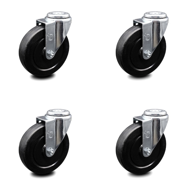 Service Caster 5 Inch Soft Rubber Wheel Swivel Bolt Hole Caster Set SCC-BH20S514-SRS-4 - main
